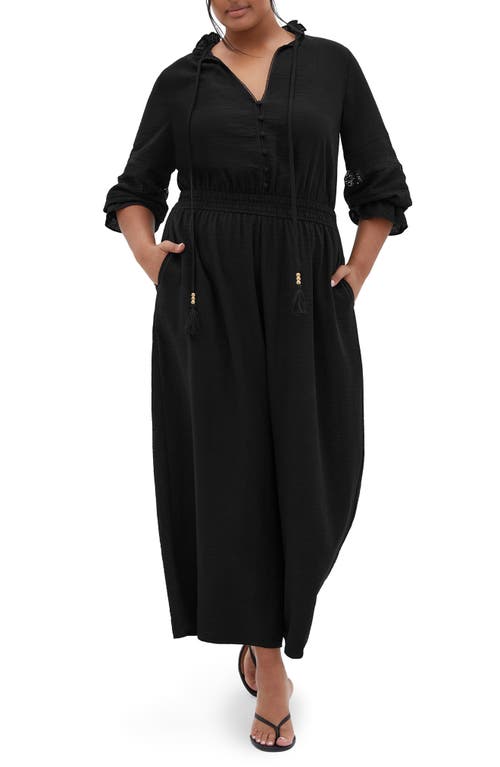 City Chic Faye Tie Neck Wide Leg Jumpsuit In Black