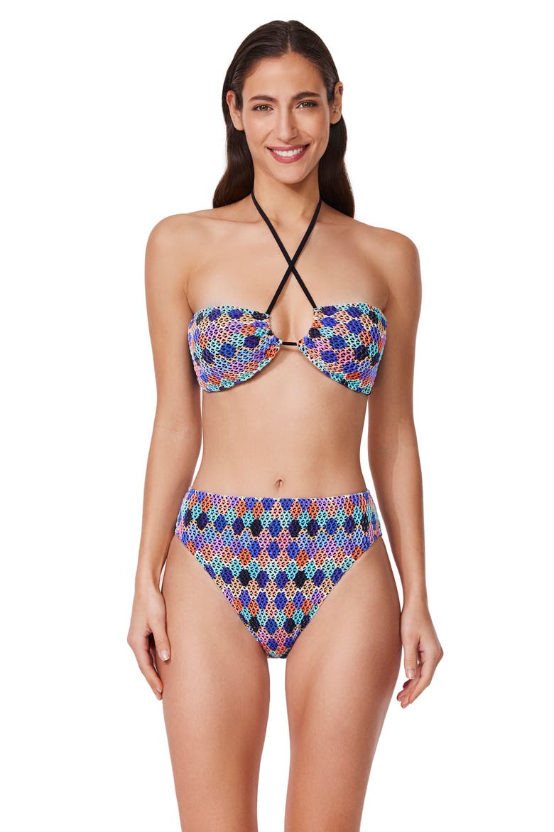 Retro Riviera Bandeau Halter Netted Crochet Bikini Top, Main, color, Multi