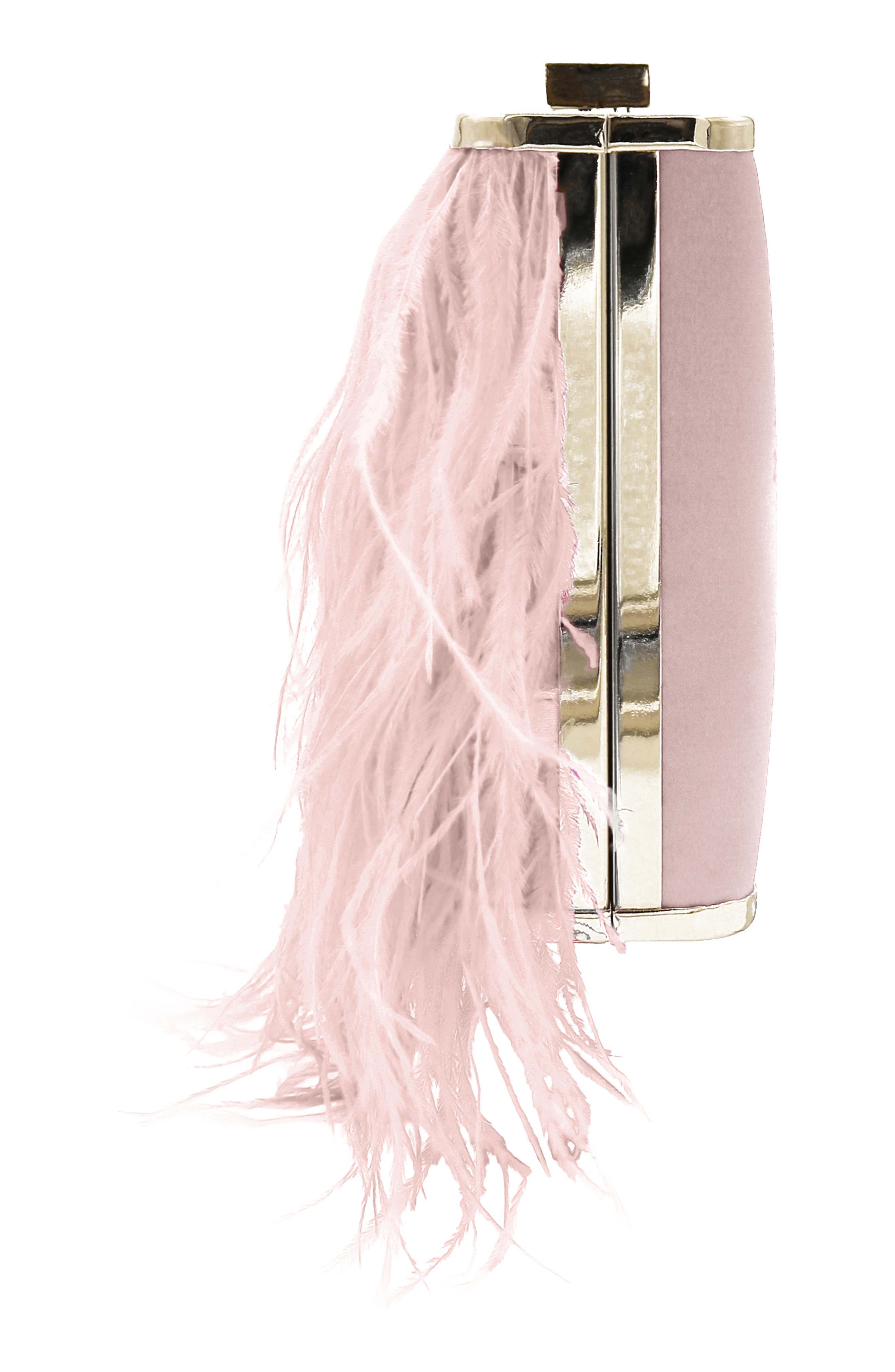 Olga Berg Ostrich Feather Embellished Clutch, Alternate, color, Blush