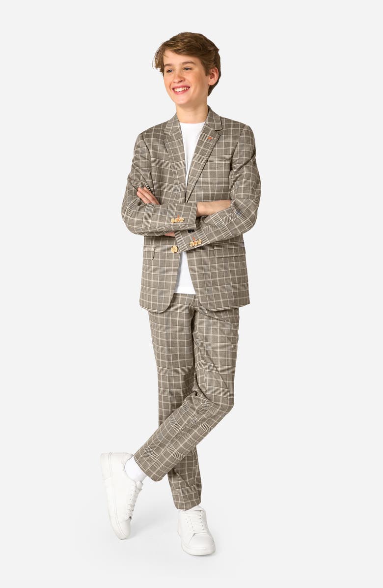 OppoSuits Kids' Daily Tan Glen Check Stretch Suit, Alternate, color, Brown Multi