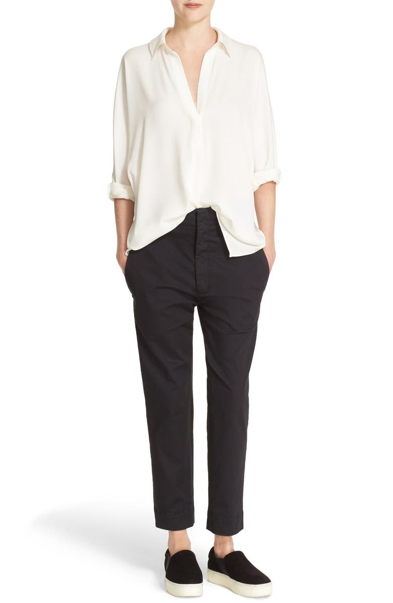 Vince V-Neck Stretch Silk Blouse, Alternate, color, 