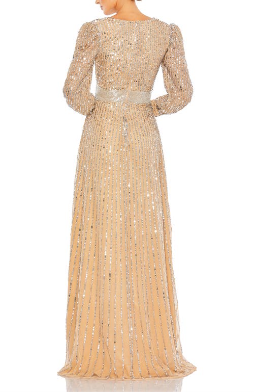 MAC DUGGAL MAC DUGGAL SEQUINED WRAP OVER BISHOP SLEEVE GOWN 