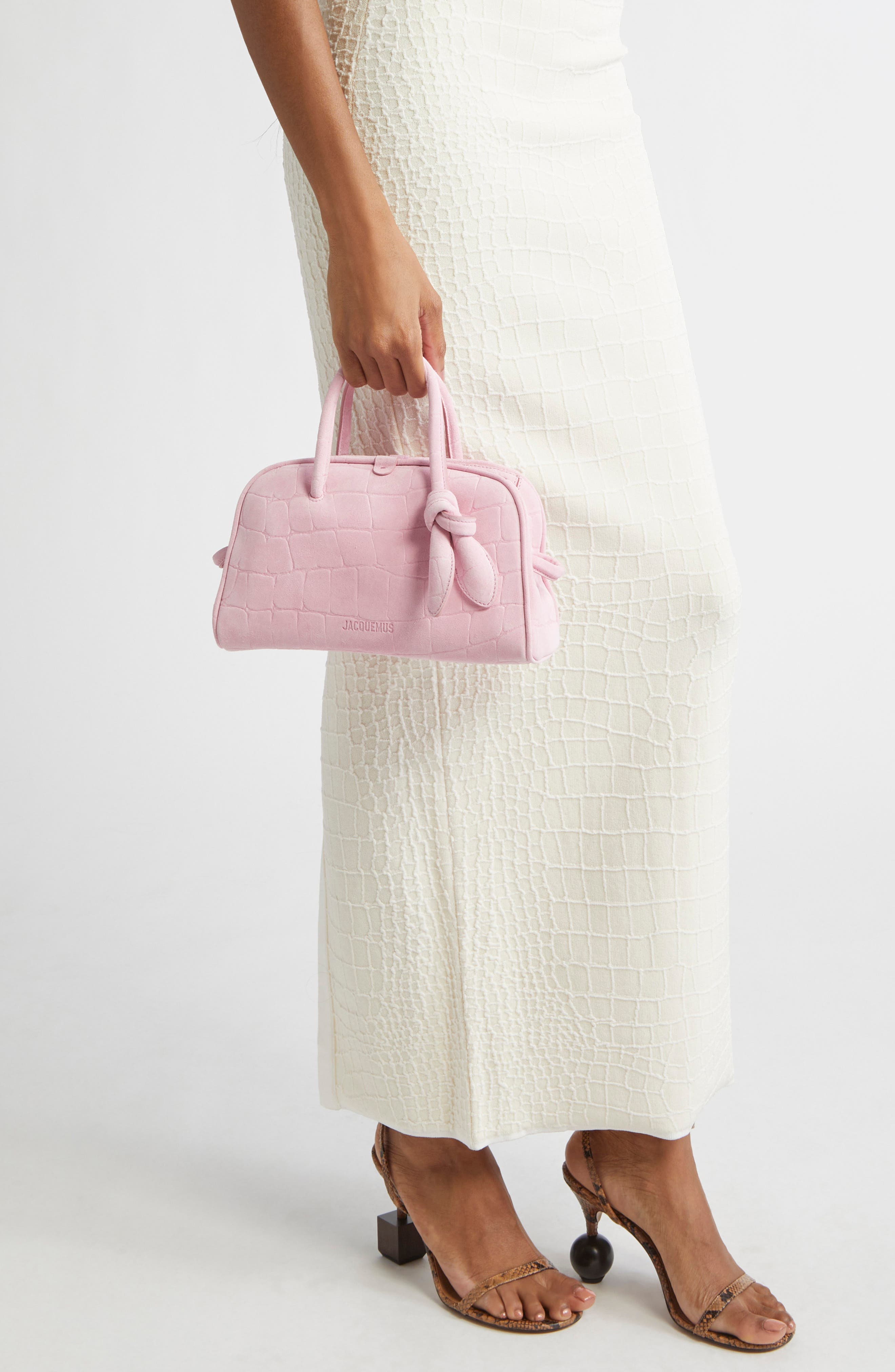 Jacquemus Le Petit Turismo Croc Embossed Suede Bowling Bag, Alternate, color, Light Pink 410