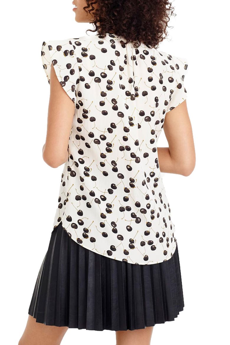 J.Crew Flutter Sleeve Silk Top, Alternate, color, CHERRY BLACK