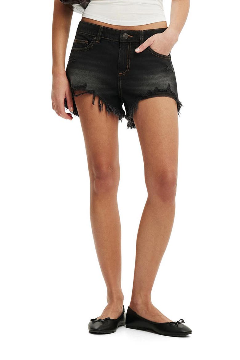 Saturday Low Rise Denim Cutoff Shorts, Main, color, DRIFT BLACK