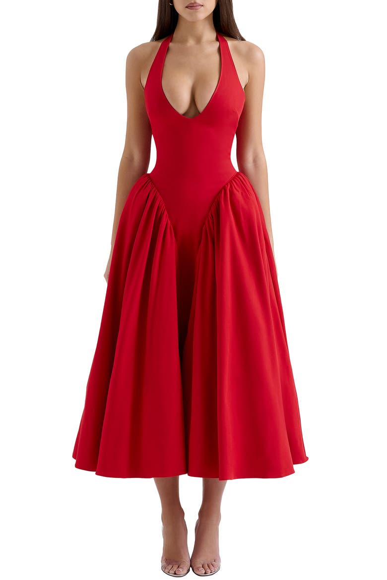 Marilyn Halter Midi Dress, Main, color, HAUTE RED