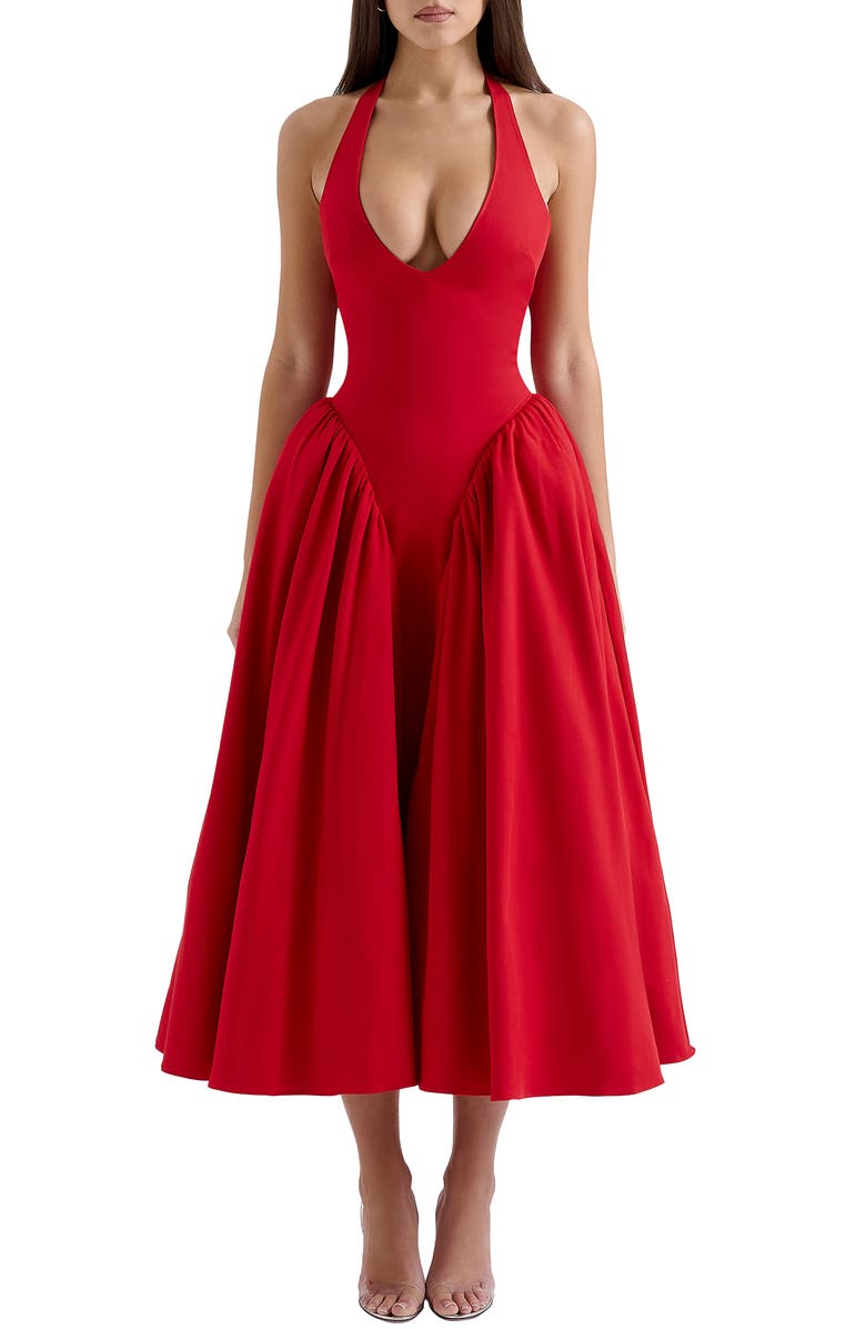 HOUSE OF CB Marilyn Halter Midi Dress, Main, color, Haute Red