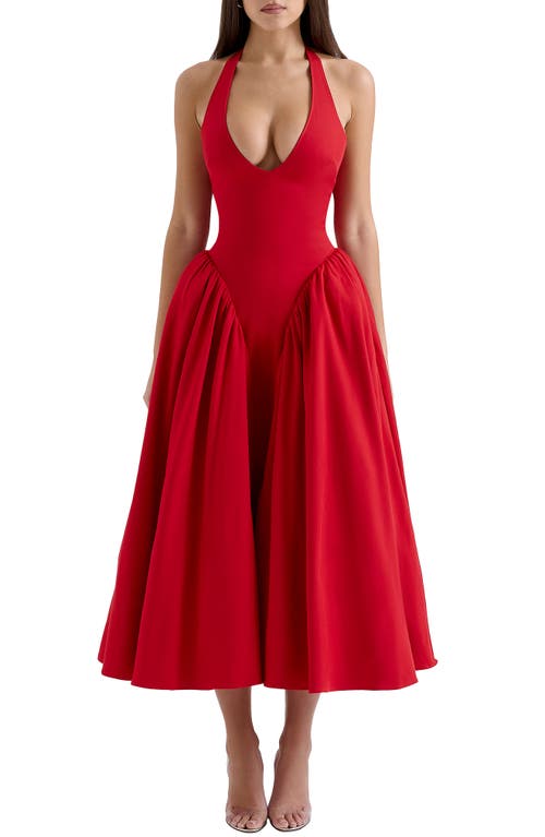 House Of Cb Marilyn Halter Midi Dress In Haute Red