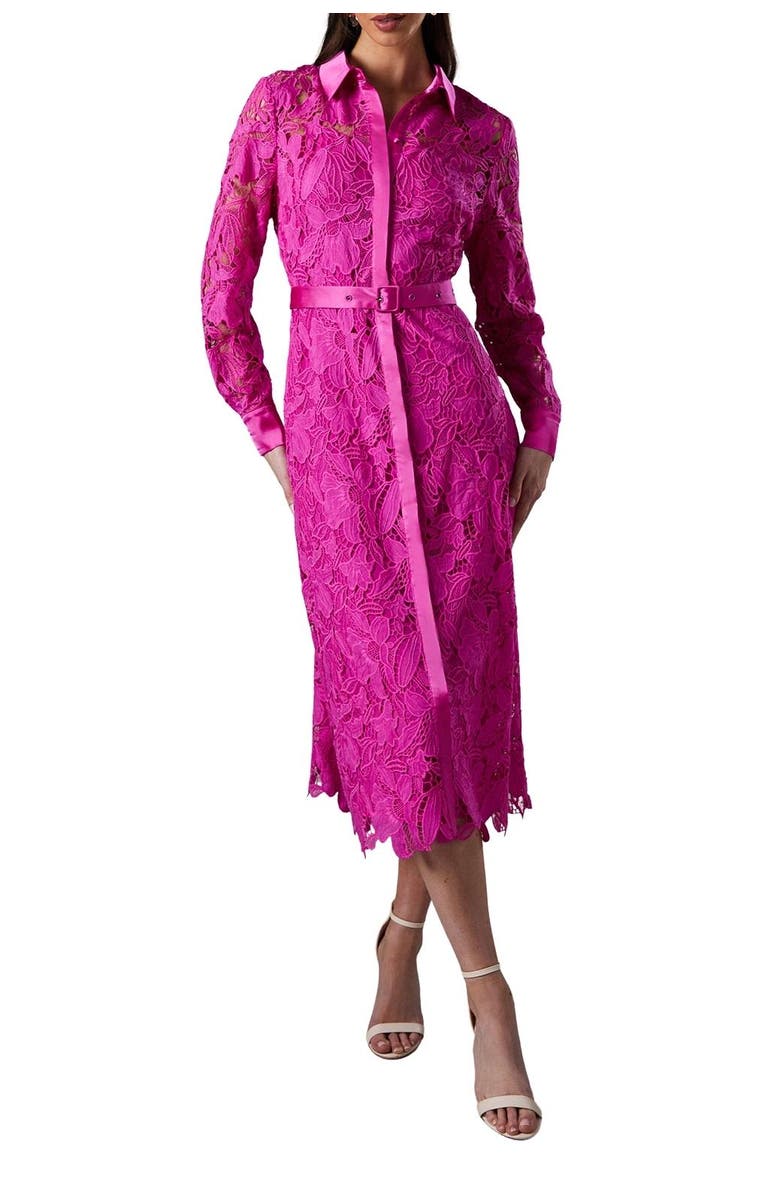 Coast Lace Long Sleeve Shirt Dress, Alternate, color, Magenta