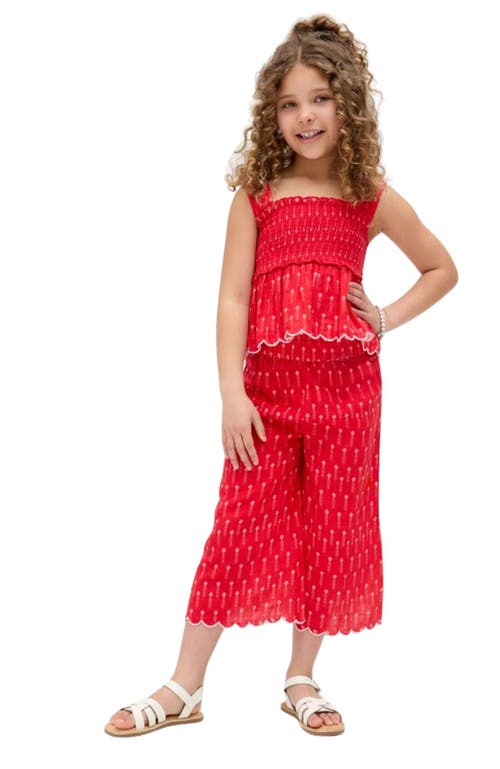 Raffya Kids Sia Shirred Floral Print Co-ord Set In Red