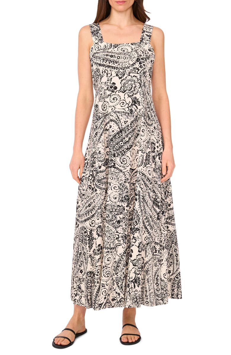 Vince Camuto Floral Paisley Tiered Maxi Dress, Main, color, Rich Black