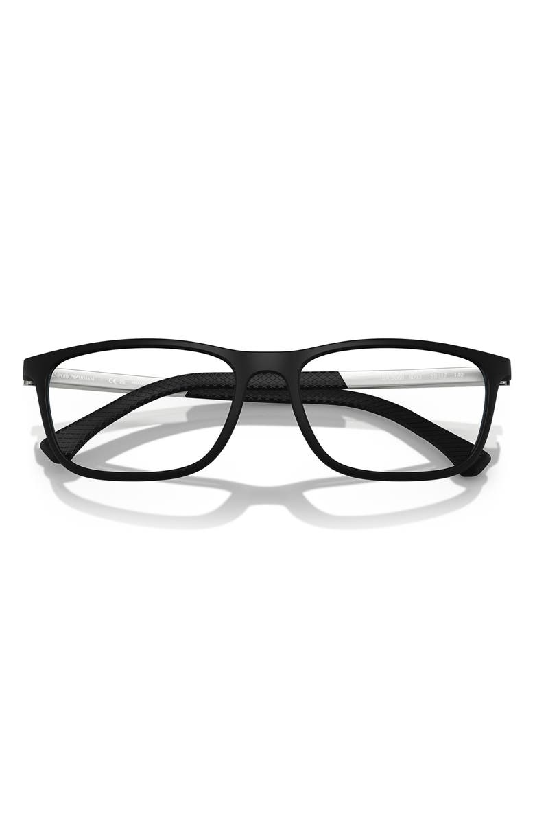Emporio Armani 55mm Square Optical Glasses, Alternate, color, Rubber Black/ Silver