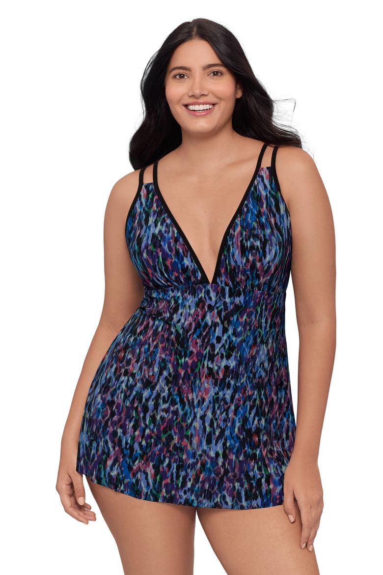 Tracey Adjustable Side-Tie Coverage Plus Size Swimdress, Alternate, color, Mystic Skin