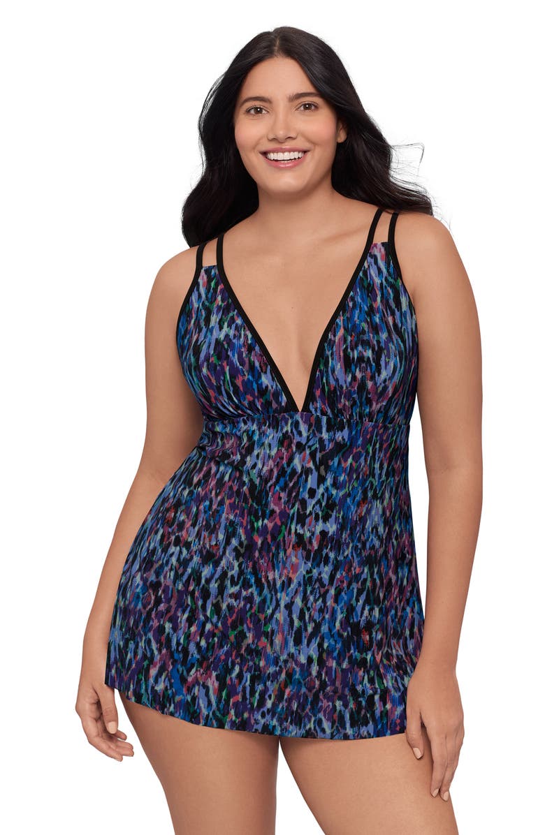 Trimshaper Tracey Adjustable Side-Tie Coverage Plus Size Swimdress, Alternate, color, Mystic Skin