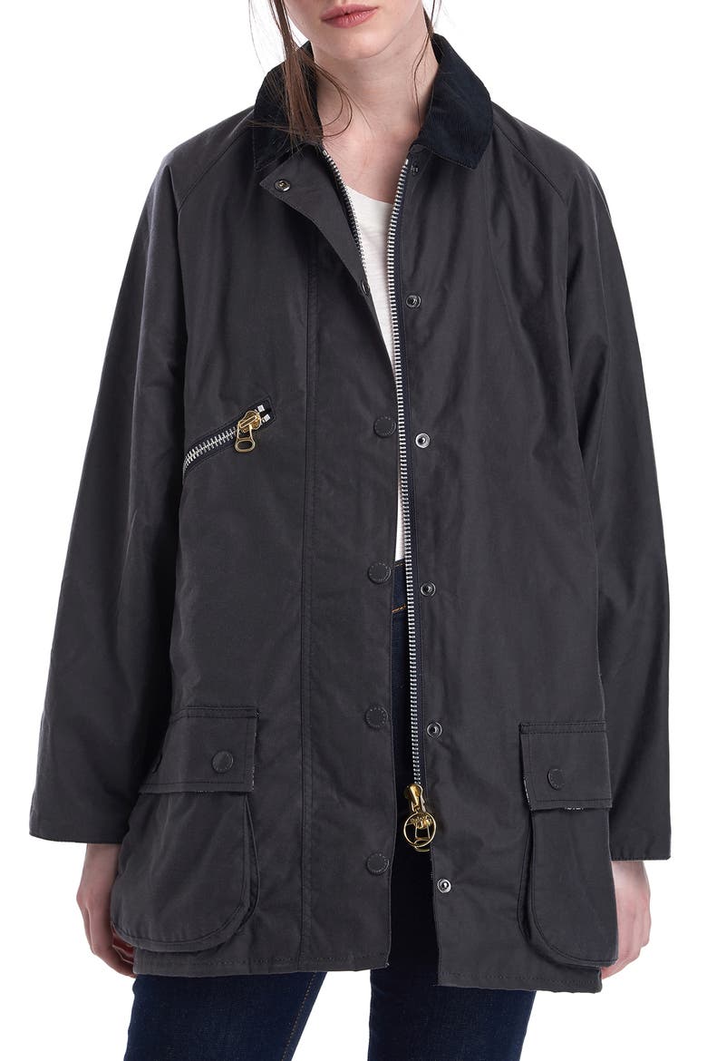 x ALEXACHUNG Edith Weatherproof Waxed Cotton Jacket, Main, color, CHARCOAL/ DRESS GORDON