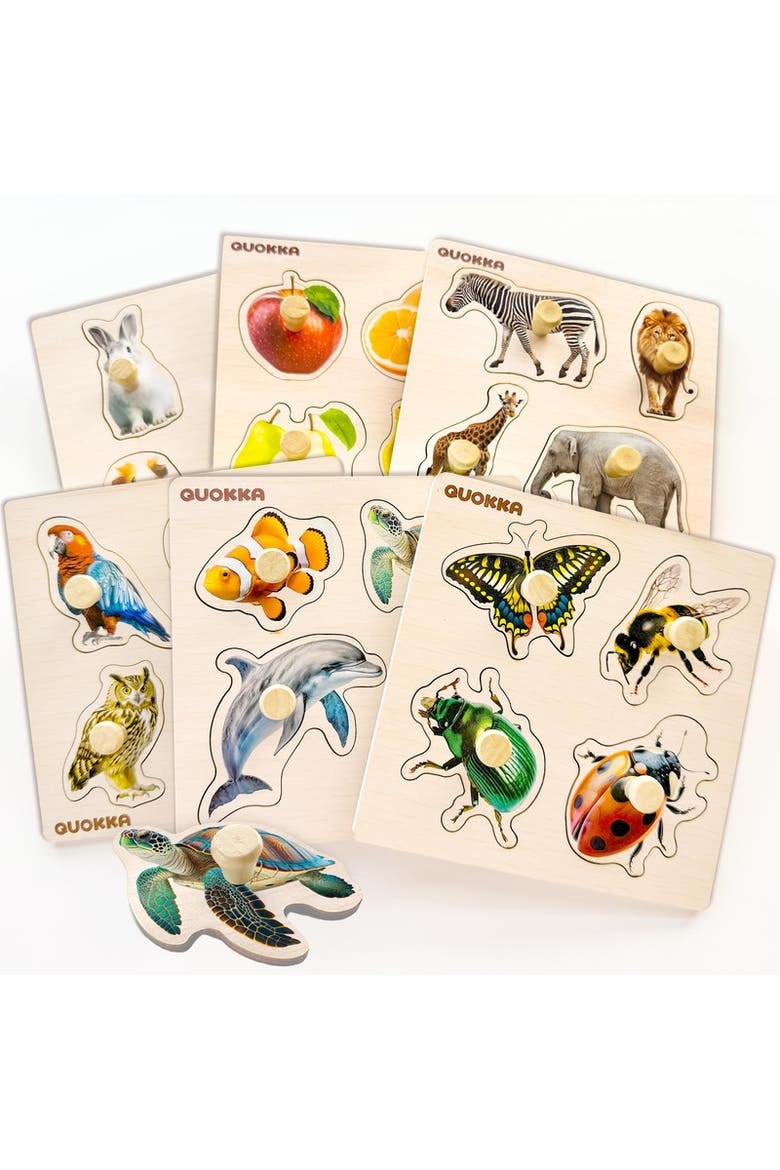 Wooden Jigsaw Puzzle Set for Toddlers, Main, color, Fruits and Animals