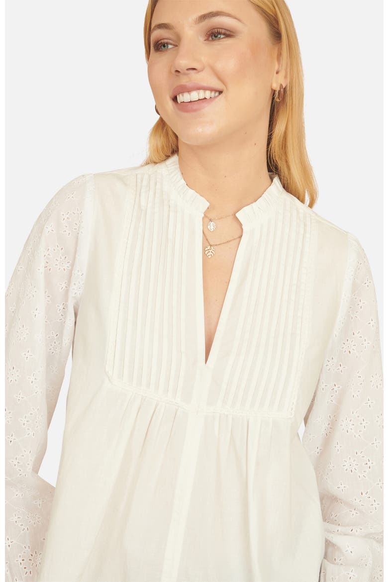 Pleated Cotton Bib Shirt, Alternate, color, White