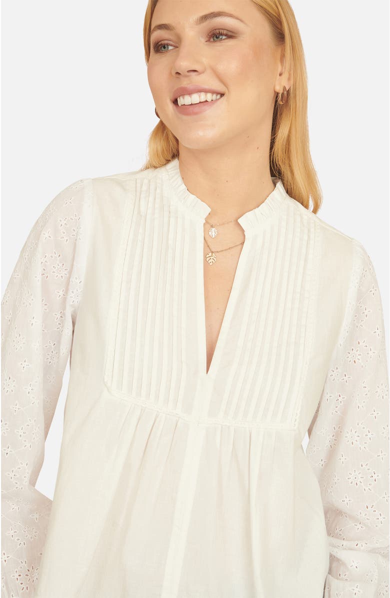 Yumi Pleated Cotton Bib Shirt, Alternate, color, White