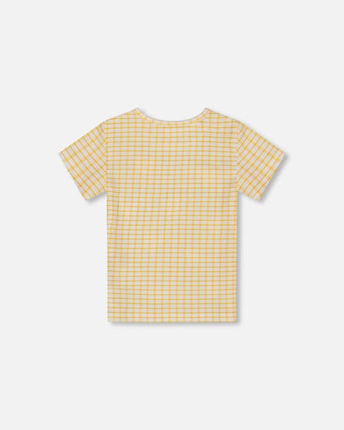 Deux Par Deux Girl's Crinkle Top With Applique Pale Yellow And White In Pale Yellow And White