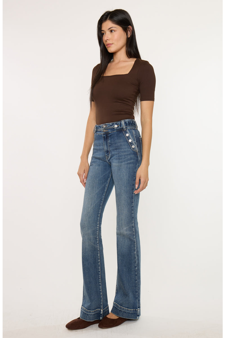 Kiery High Rise Flare Jeans, Alternate, color, Dark Wash
