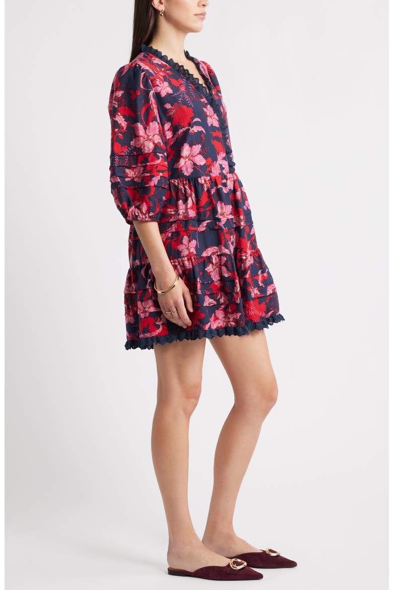 Floral Drop Waist Minidress, Alternate, color, NAVY- PINK DAWN FLORAL