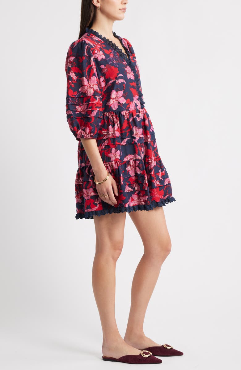 Caslon<sup>®</sup> Floral Drop Waist Minidress, Alternate, color, Navy- Pink Dawn Floral