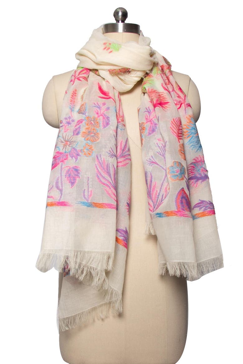 Happy Fun Times Floral Print Cotton Scarf, Alternate, color, IVORY