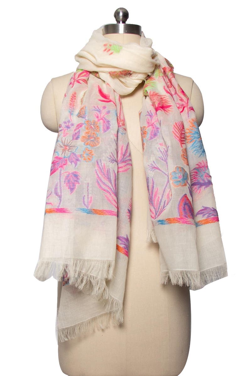 SAACHI Happy Fun Times Floral Print Cotton Scarf, Alternate, color, Ivory