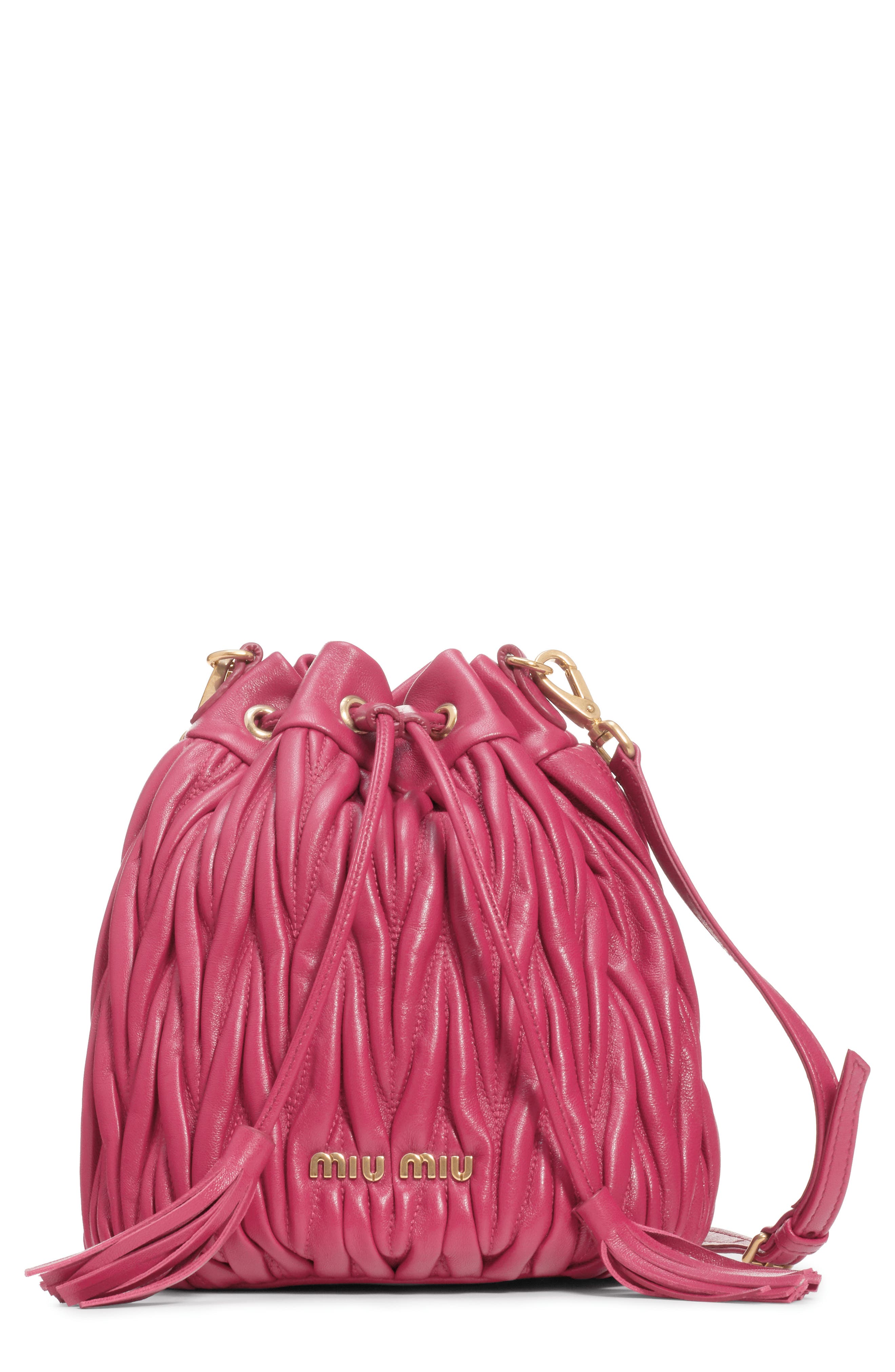 Miu Miu Small Matelassé Leather Bucket Bag, Main, color, 