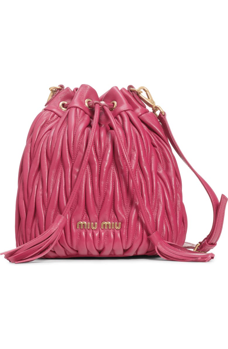 Miu Miu Small Matelassé Leather Bucket Bag, Main, color,