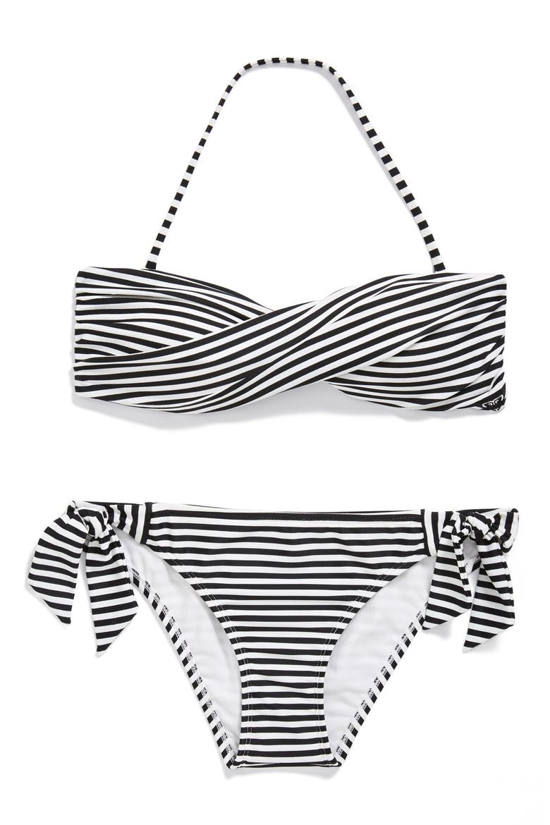 'Sunset Stripes' Twist Stripe Bandeau Bikini Top, Alternate, color, BLACK/ WHITE