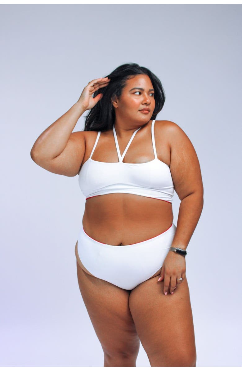 Mary Mercedes Massi Bikini Top With Color-Blocked Tile Pattern, Alternate, color, White And Red