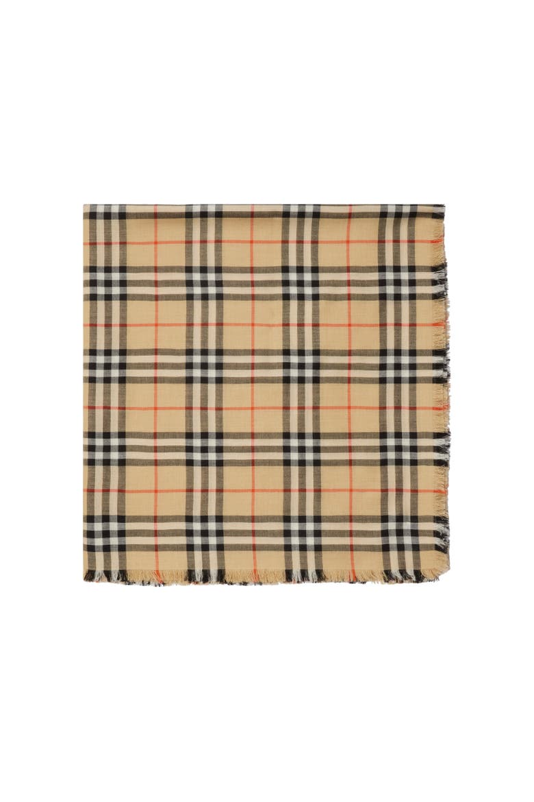 Check Cashmere Silk Scarf, Alternate, color, Sand beige