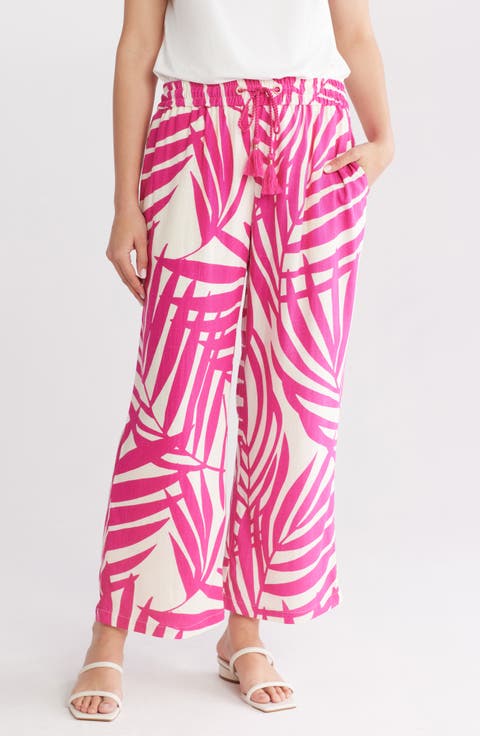 Palm Print Pull-On Pants