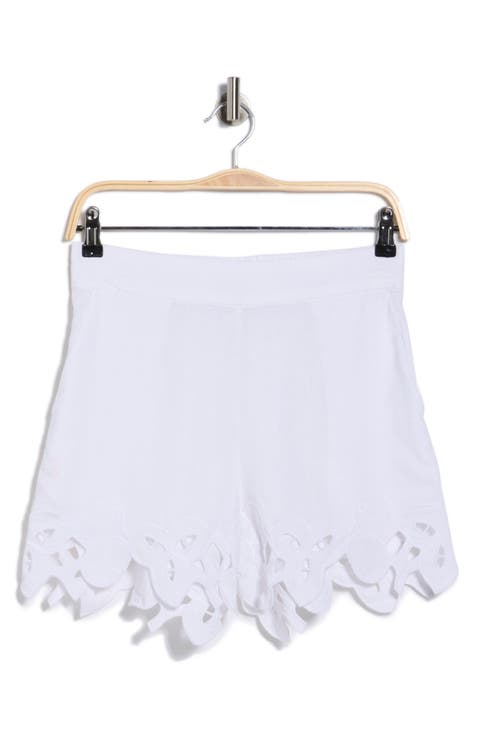 Embroidered Hem Linen Blend Shorts