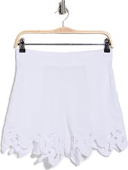 T Tahari Embroidered Hem Linen Blend Shorts