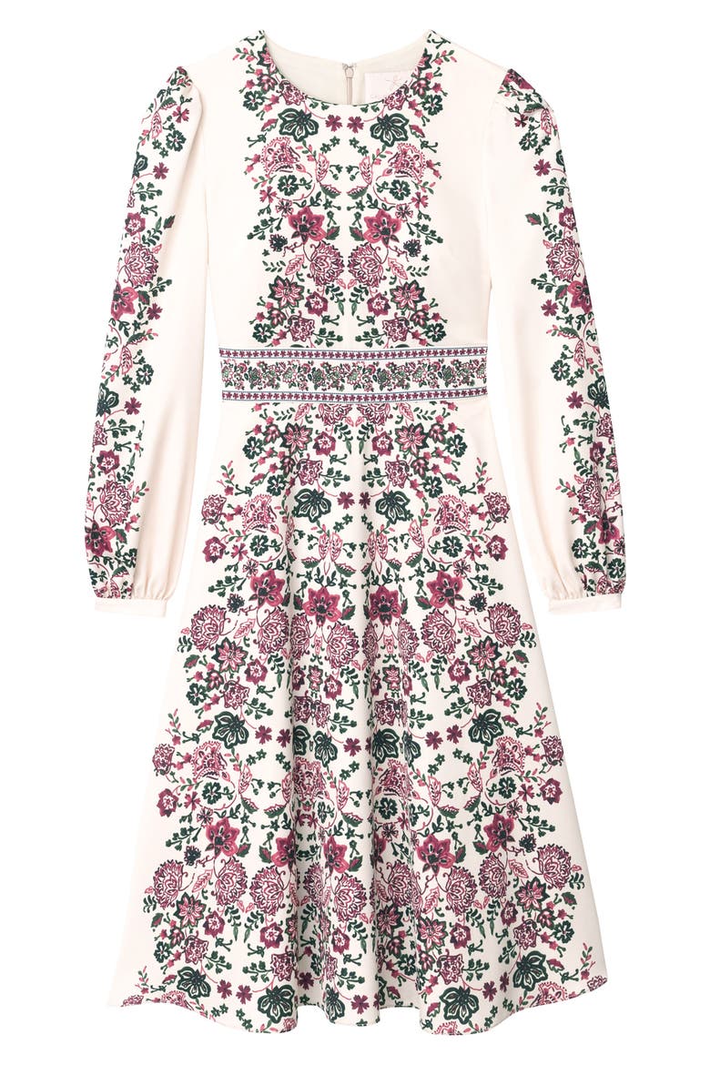Chloe Floral Border Print A-Line Dress (Nordstrom Exclusive), Alternate, color, BEIGE/ BURGUNDY