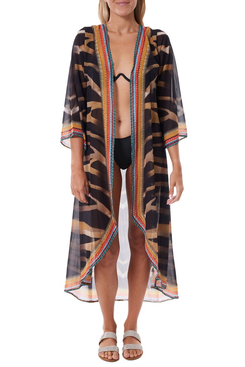 Stripe Chiffon Cover-Up Duster, Alternate, color, BLACK