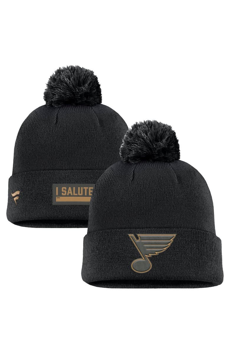 FANATICS Men's Fanatics Black St. Louis Blues Military Appreciation Cuffed Knit Hat with Pom, Main, color, Black