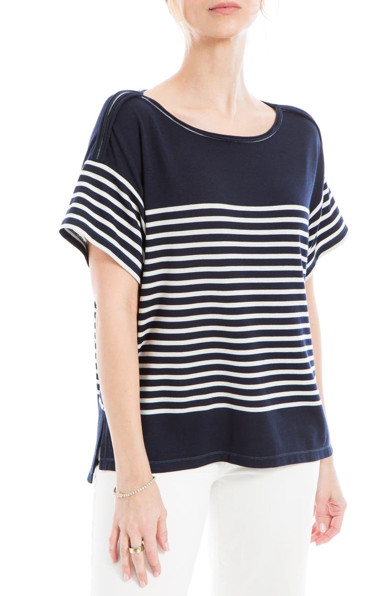 MAX STUDIO Stripe Boatneck T-Shirt, Main, color, Navy/ Cream
