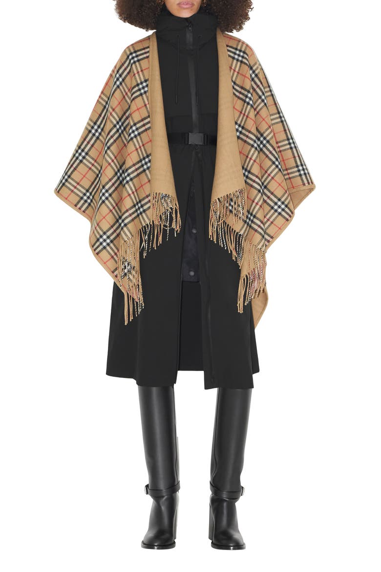 Vintage Check Wool Cape, Alternate, color, ARCHIVE BEIGE