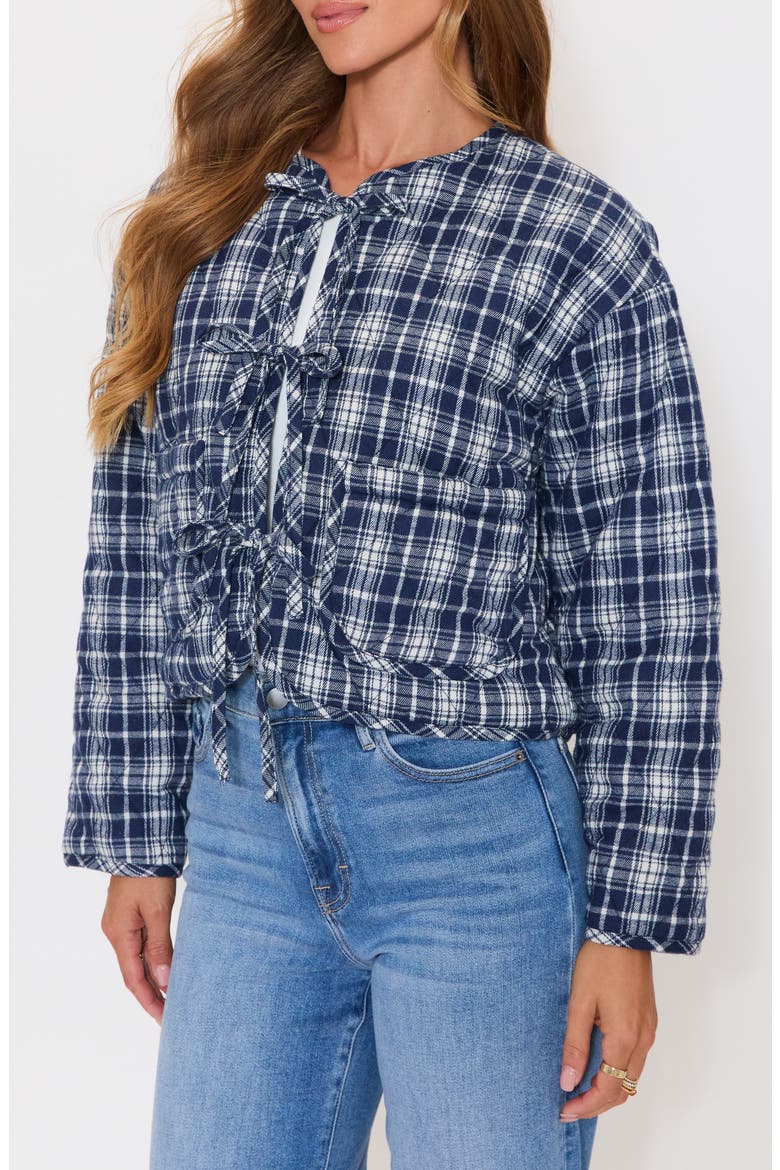 London Quilted Plaid Tie Front Jacket, Alternate, color, NAVY