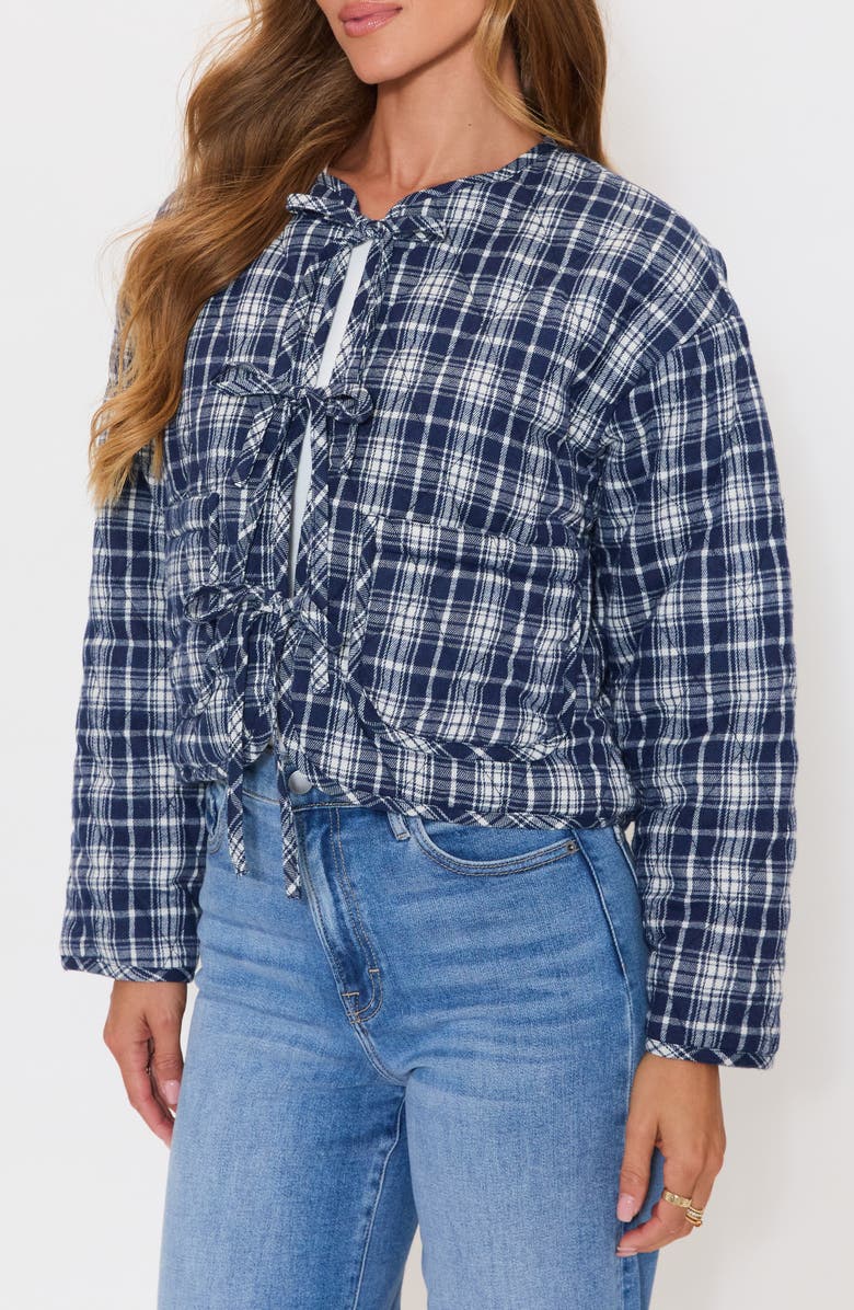 VICI Collection London Quilted Plaid Tie Front Jacket, Alternate, color, Navy