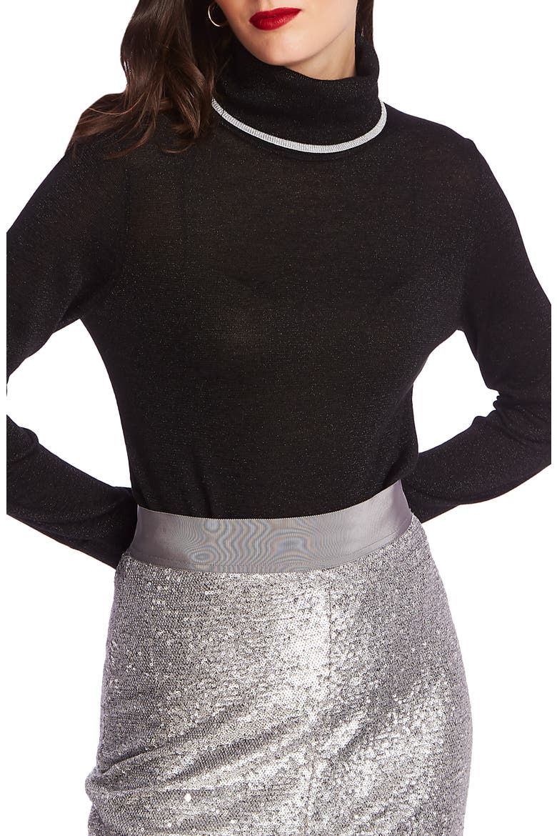 Metallic Tipped Turtleneck Sweater, Main, color, RICH BLACK