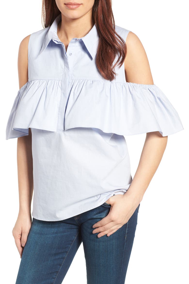 Ruffled Cold Shoulder Top, Main, color, BLUE