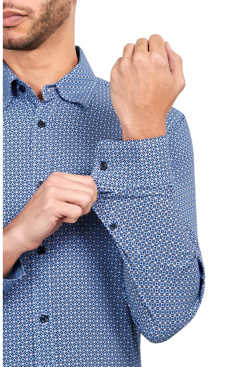Regular Fit Mosaic Geo Print Stretch Performance Dress Shirt, Alternate, color, NAVY