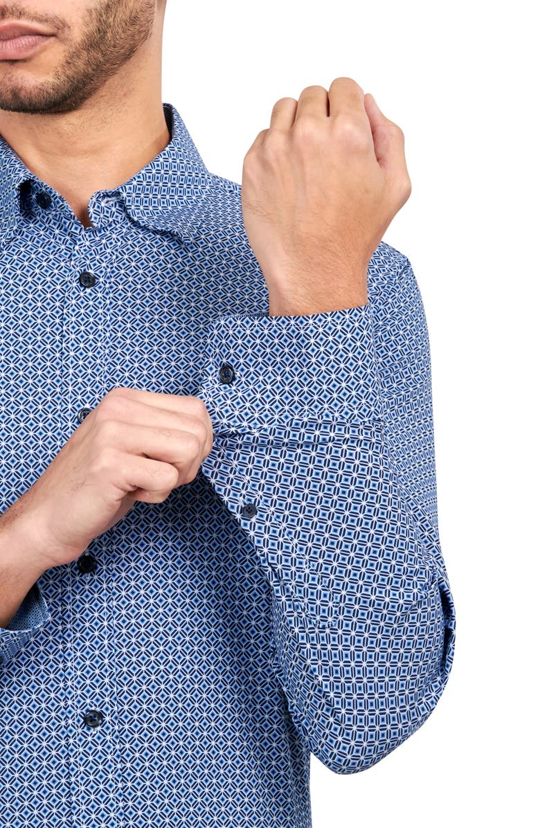 W.R.K Regular Fit Mosaic Geo Print Stretch Performance Dress Shirt, Alternate, color, Navy