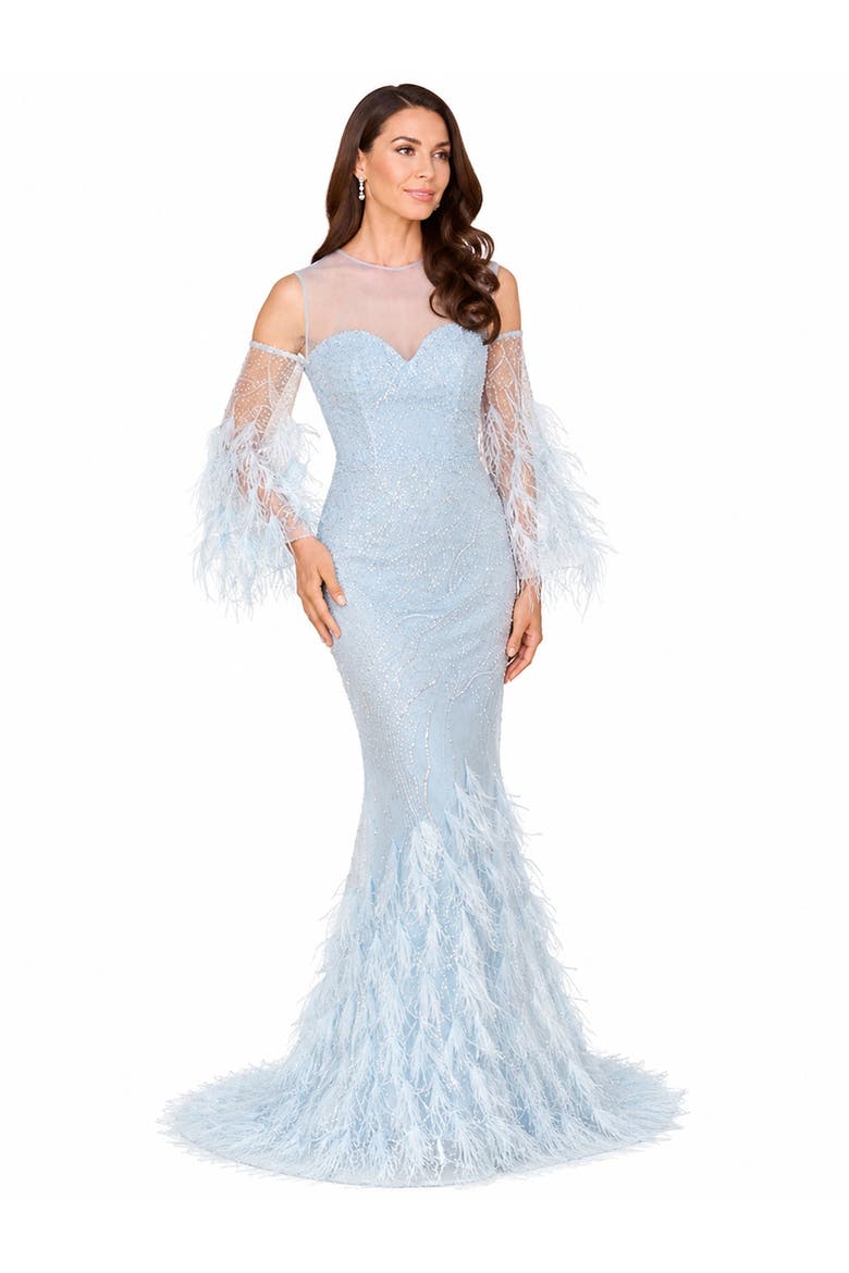 Beaded Faux-Wrap V-Neck Bridal Gown, Alternate, color, Sky
