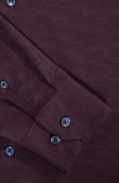 Bugatchi James Ooohcotton® Herringbone Button-up Shirt In Burgundy
