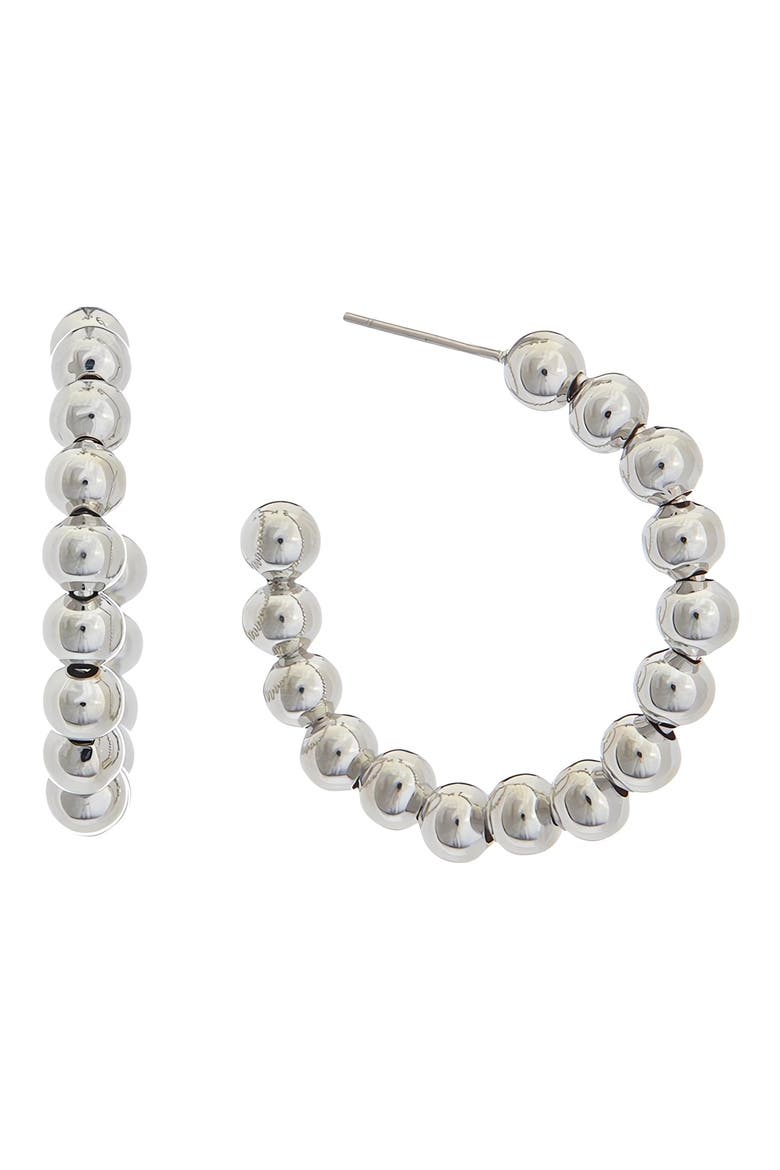 Beaded Hoop Earrings, Main, color, SILVER